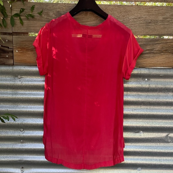 Rag & Bone Red Scoop Neck Sheer Back Pocket Tee Shirt Size Small - Picture 7 of 8